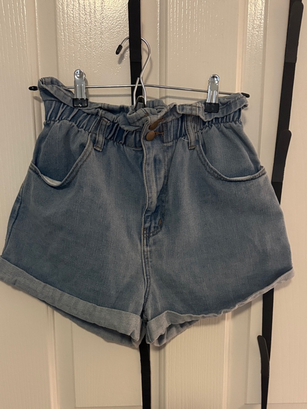 Forever 21 Light Blue Paperbag Waist Denim Shorts